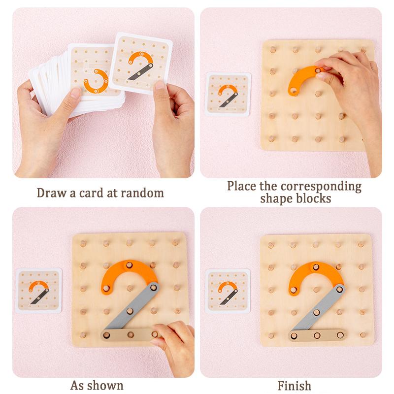 Geoboard Montessori Sensory Wooden Puzzles Toys Shape Color Letter Number Construction Puzzle Geometric Pegboard Children Toys