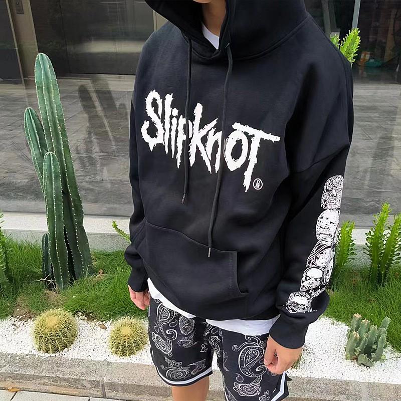 Moletom Slipknot Estampa de Caveira Masculino Oversized Forrado com Fleece de Algodão Streetwear Estilo Rock Inverno