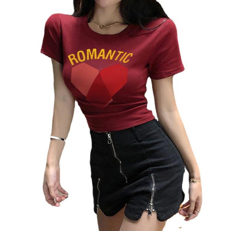 

Короткая футболка для женщин с круглым вырезом, открытым пупком, высокой талией, коротким рукавом, студенческий топ для женщин, летняя новая женская одежда 2XL красный