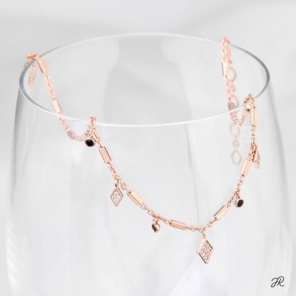 

Marronnier 14Kgp Rose Gold Black Cubic Point Chain Fashion Anklet (10920347)