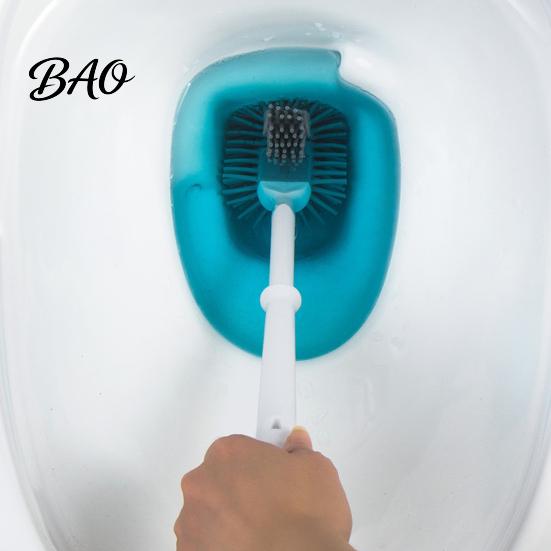 Cleaning Brush Long Handle Toilet with Anti-Slip Grip, Silicone Bristles Curved Resistant Double Head for Deep Stain Removal