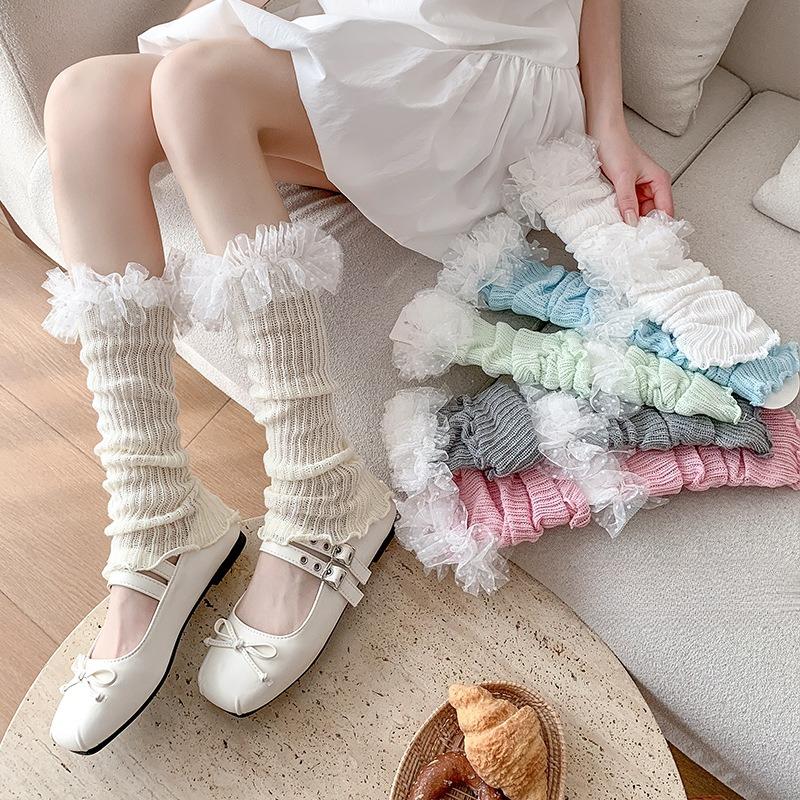 Lolita Girls Lace Ruffles Leg Warmers Women Long Socks Knitted Foot Cover Arm Warmer Y2K Spring Summer Boot Cuffs Stockings New