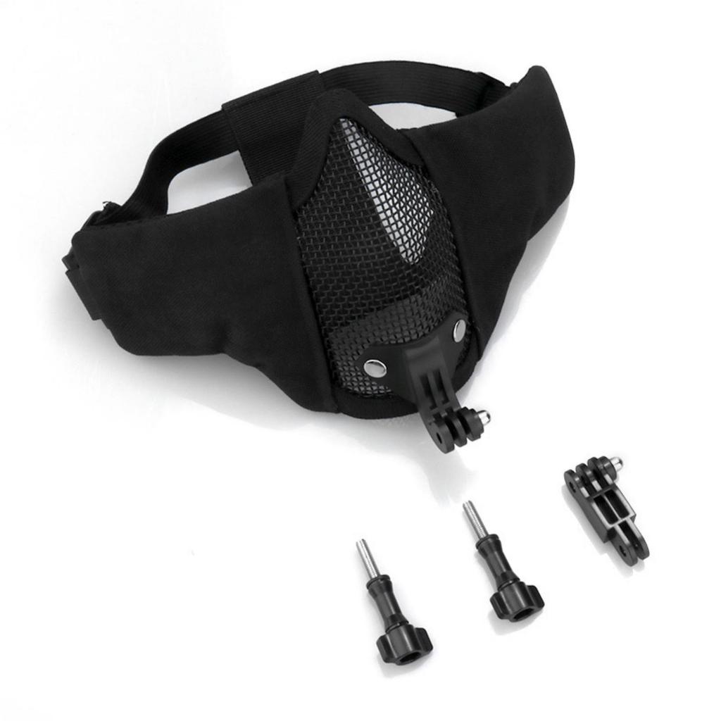 GoPro DJI Action Sports Camera Mount & Tactical Mask with Phone Holder - Half-Face Steel Wire Protective Gear