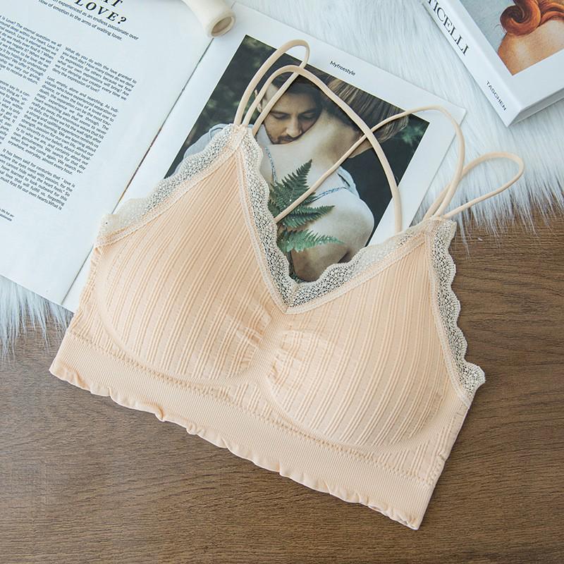 Spitzen-Tube-Top mit V-Ausschnitt und überkreuztem Rücken und Sichtschutz für Damen