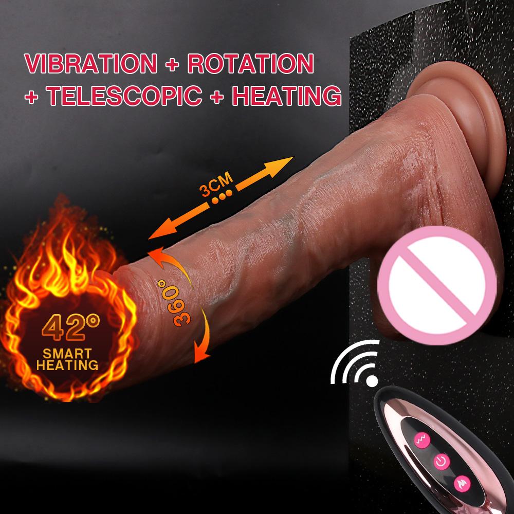 Vibrátor pro ženy Big Realistic Thrusting Dildo Přísavka na dálkový ovladač Real Penis Dildo Teleskopické rotační vyhřívané sexuální hračky