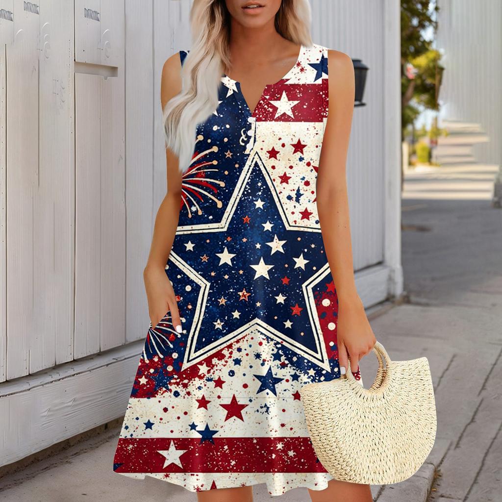 Women's Fashionable Casual Independence Day Print Dress