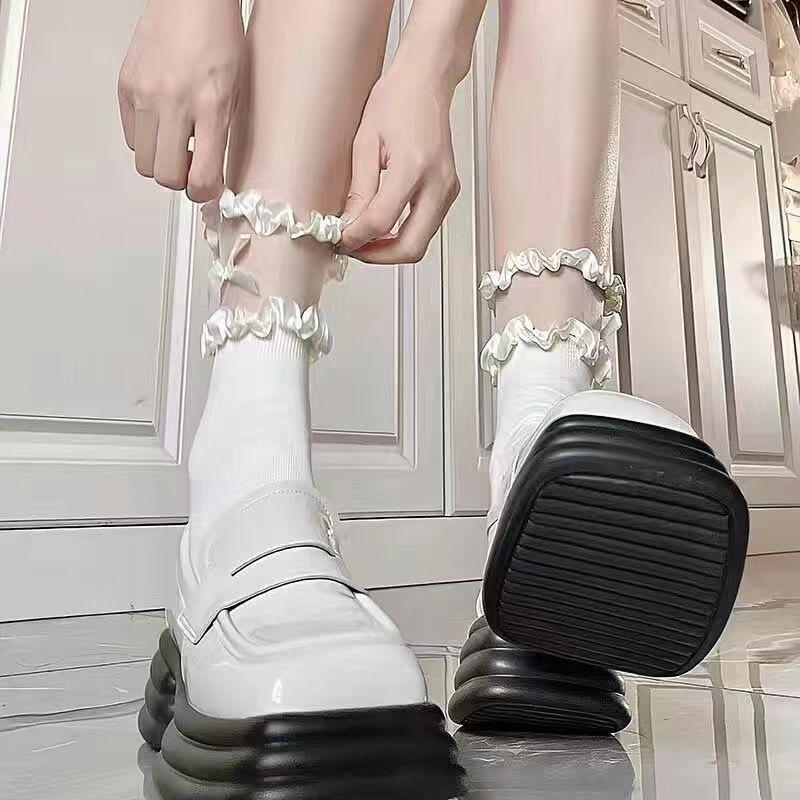 Lolita Bowknot Hollow Out Socks Girly Lace Sweet Bow Sock Casual Crew Loose Sox Summer Thin Breathable Mid-Tube Stockings Gifts