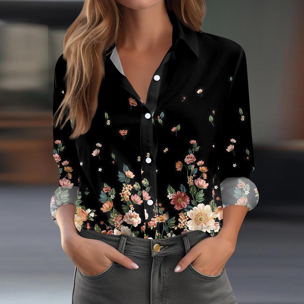 Women's Shirt Blouse Print Button Long Sleeve Casual Basic Shirt Collar Regular Top