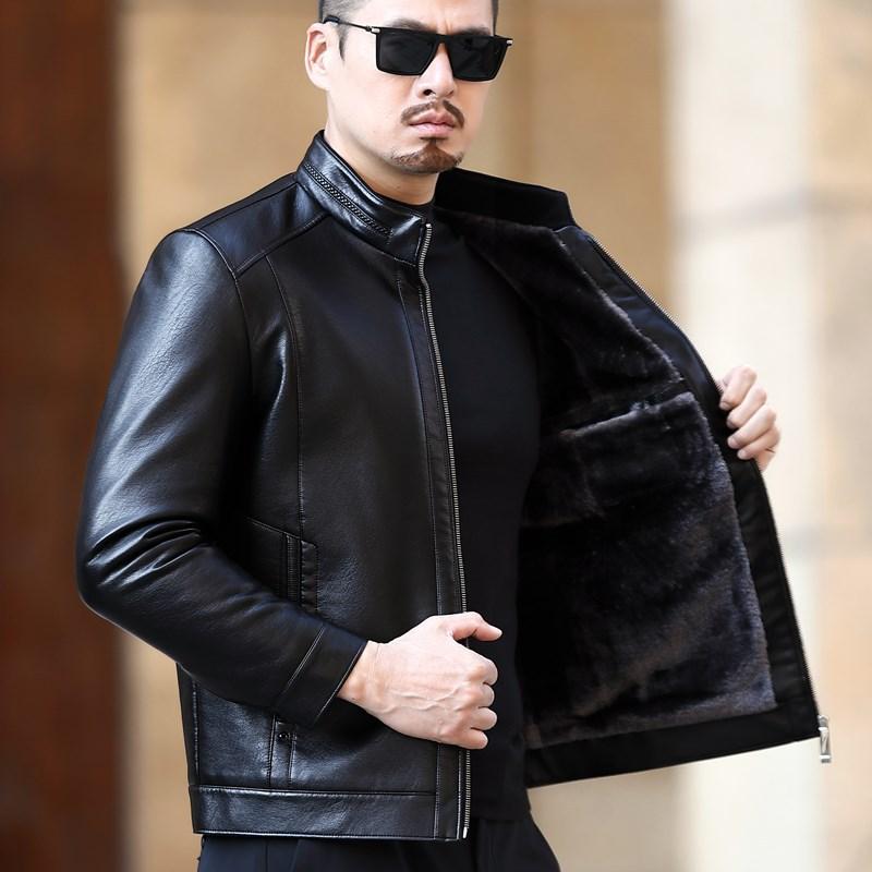 Genuine Leather Jacket for Middle-aged and Elderly Men, Men's Genuine Leather Jacket, Thickened Fur One-piece Sheepskin Large Size Jacket