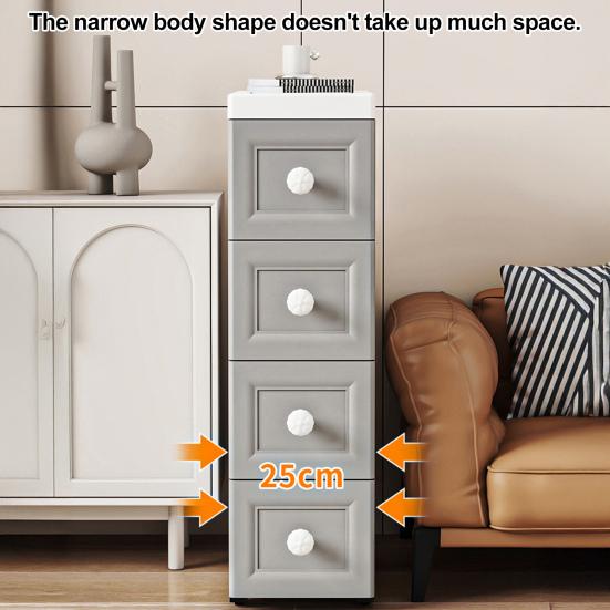 Slim Storage Cabinet Multi-Tier Tall Narrow Storage Cabinet with Wheels Drawers Rolling Multi-Drawer Organizer for Small Spaces Bathroom Bedroom