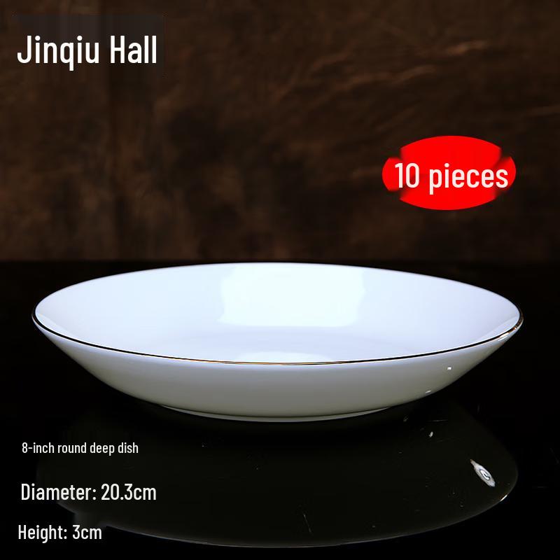 JINQIUTANG Jingdezhen Bone China Gold Rimmed 8-inch Deep Dinner Plate Set