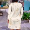 Women Plus Size V Neck Long Sleeve Fitted Printed Straight Midi Dress