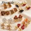 Atoztide New Romantic Vintage Flower Zircon Earring for Women Stainless Steel Retro Leopard Print Earring Christmas Jewelry Gift