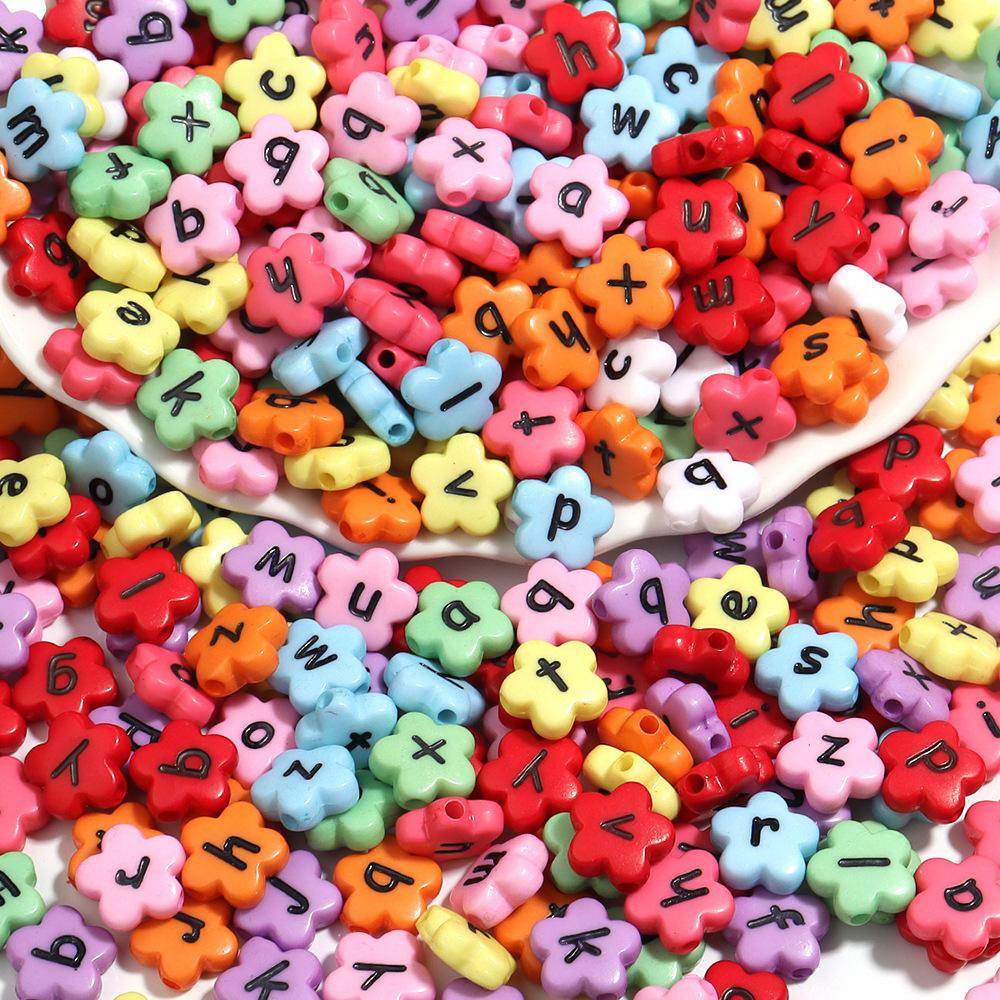 100pcs 11.5mm Acrylic Letter Beads Mixed Flower Alphabet Loose Spacer Beads DIY Jewelry Making Bracelets Necklace Accessories