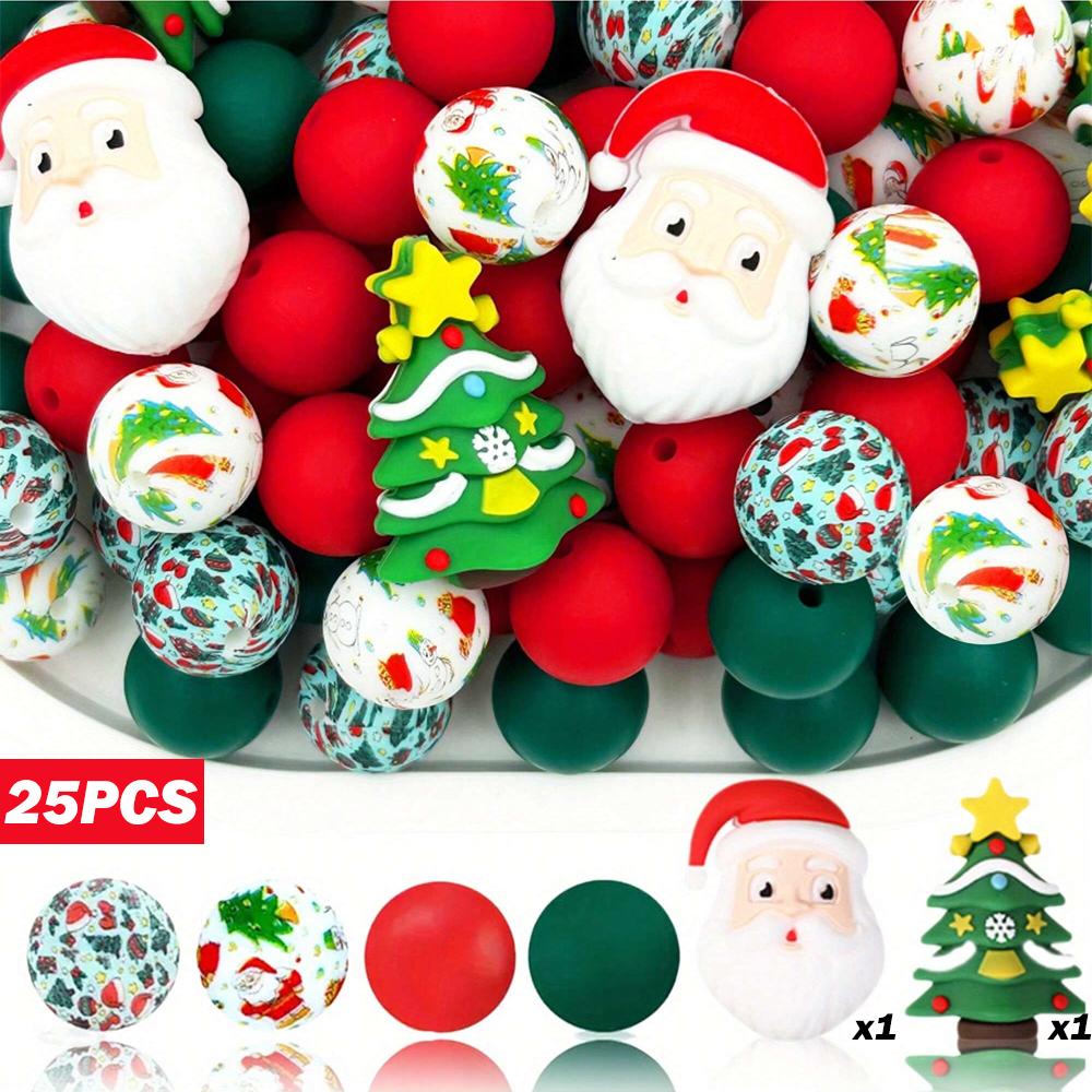 25/40PCS Christmas themed silicone bead set, perfect for DIY handmade crafts such as keychains, necklaces, bracelets, etc