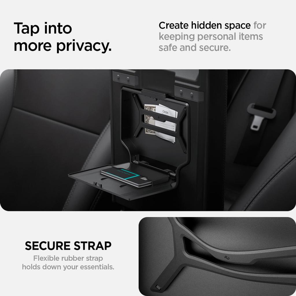 Spigen Hidden Storage Box for Tesla Model Y Juniper and Tesla Model 3 Highland Carbon Edition Center Console Organizer TO221H ACP07408 One-Touch