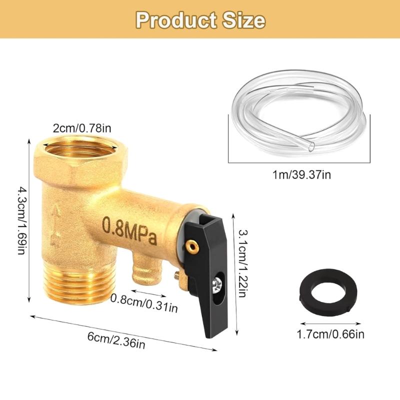 Mosazné přetlakové ventily 0,8 MPa, závity 1/2 palce, antikorozní, automatické uvolňování, bezpečnostní ventily pro kotlové systémy