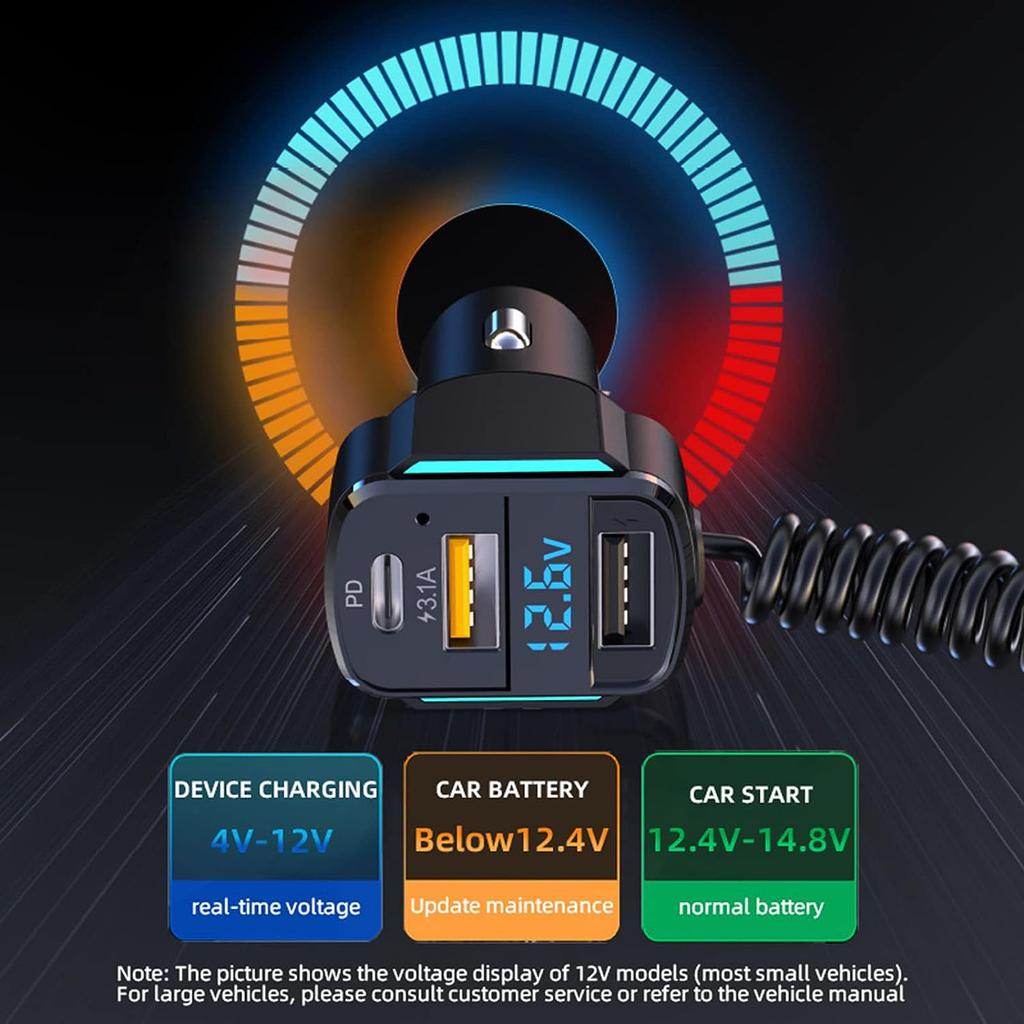 80W USB C Car Charger Cigarette Lighter and USB C Adapter, 3 Ports PD3.0 & QC3.0 Fast Car Charger Super Fast Charging with LED Voltmeter Car Device
