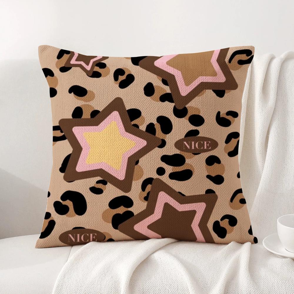 Brown Leopard Print Design Cushion Cover Natural Linen Organic Fabric DoubleSided Printing Sofa Home Decor Breathable