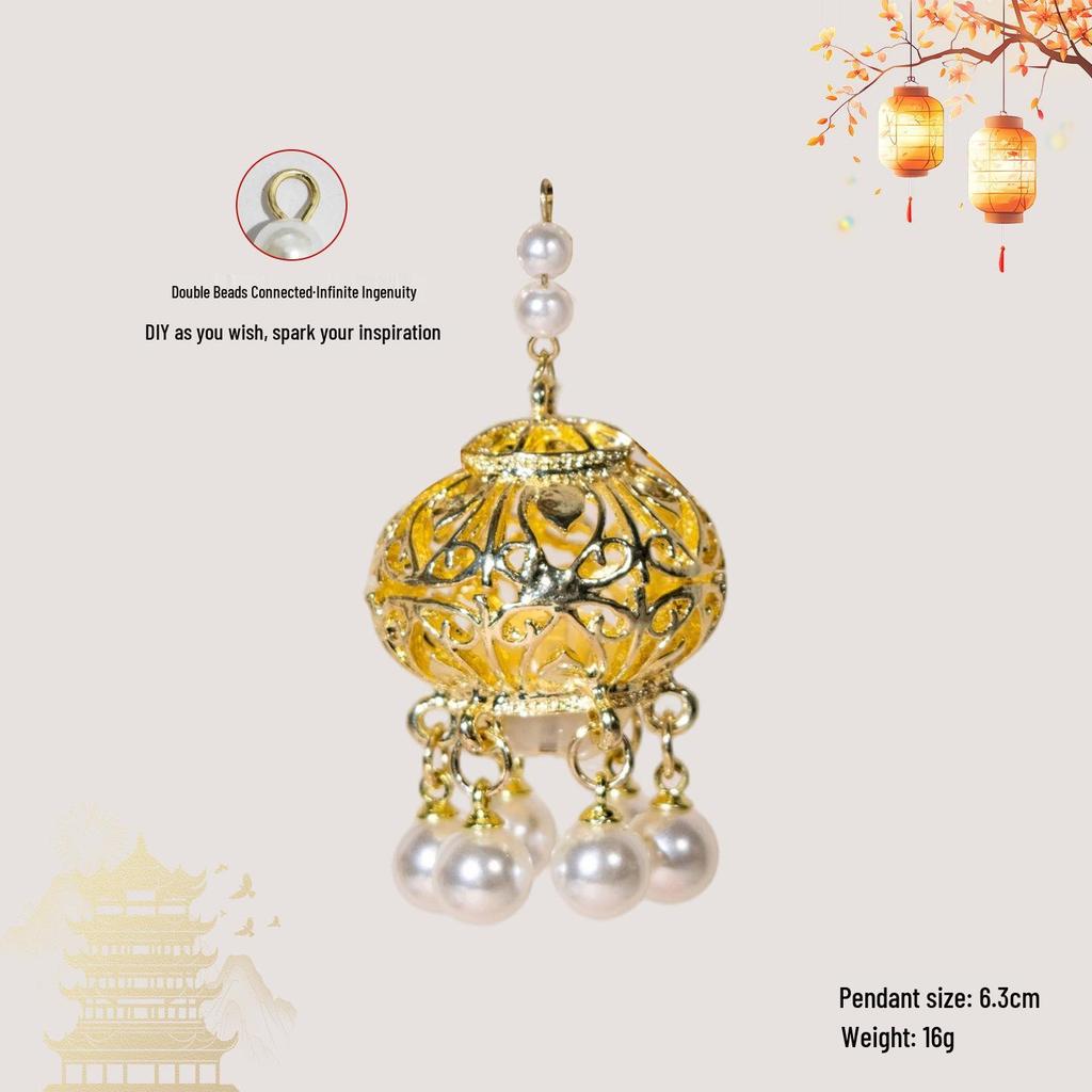Luminous DIY Palace Lantern Fan Pendant Magnet Keychain Ornament - Ancient Style Accessory
