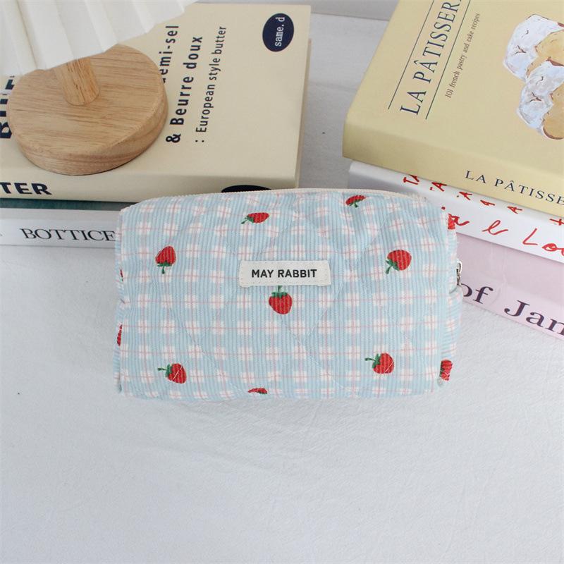 New Corduroy Makeup Bag Women's Cosmetics Organizer Student Pencil Case Cute Cartoon Stationery Pouch Inner Bag Travel Wash Bag