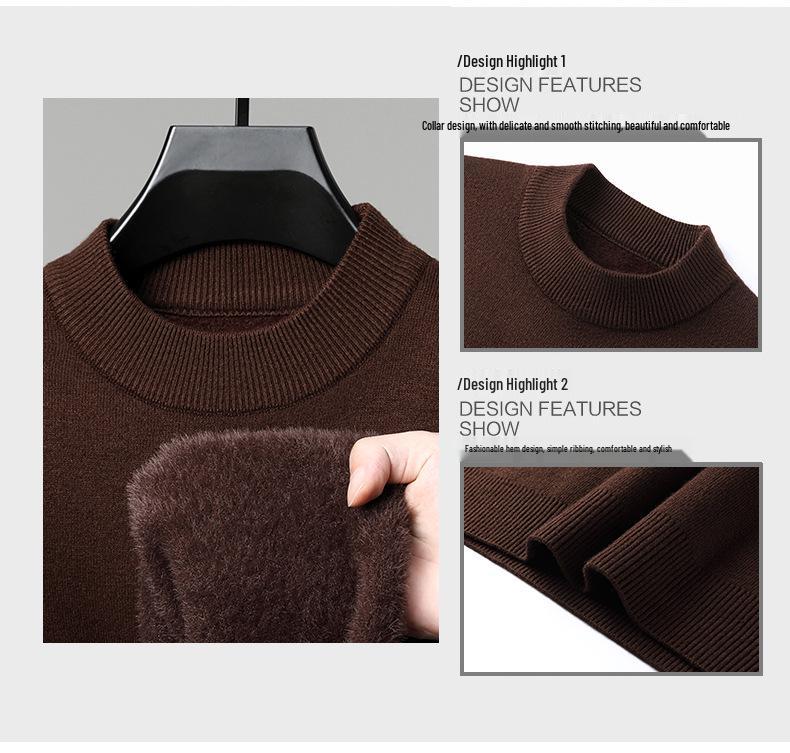 Men's Velvet Wool Sweater - 2024 Autumn/Winter Half-High Collar Luxury Style