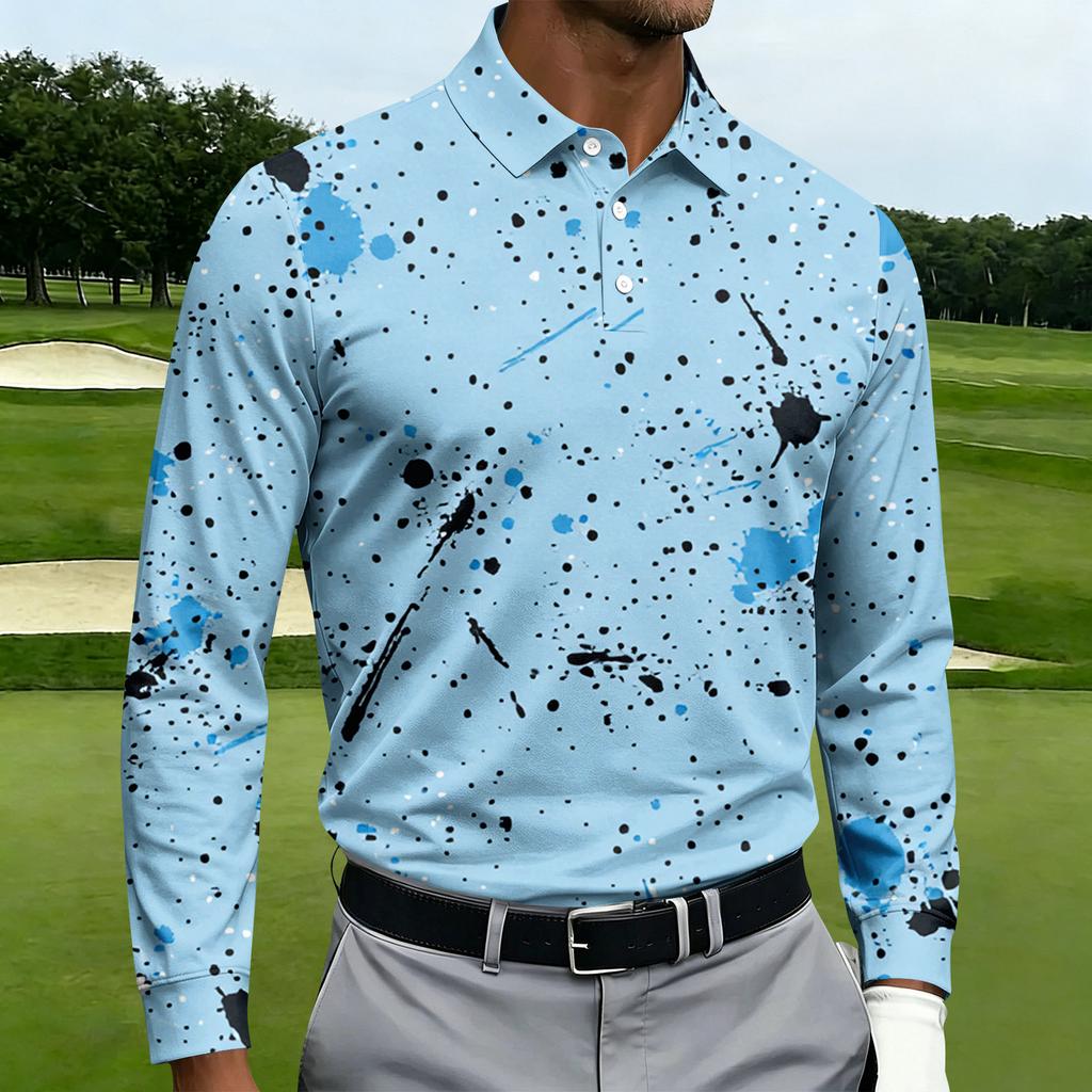 Men's Casual Long Sleeve Printed Shirt with Notched Lapel and Single-Breasted Front for Everyday Wear