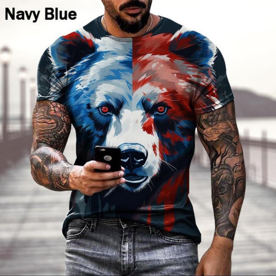 

Уличная футболка с 3D принтом Bear Series, мужские футболки с животными, повседневная одежда, летние футболки с короткими рукавами 6XL темно-синий
