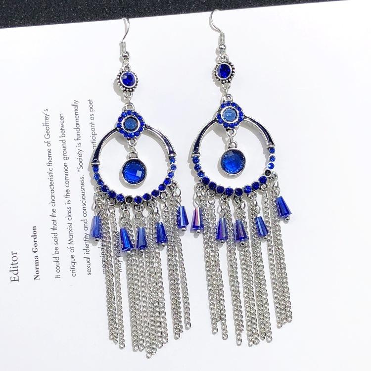 Retro crystal fringed earrings femininity versatile personality long earrings fashion court earrings