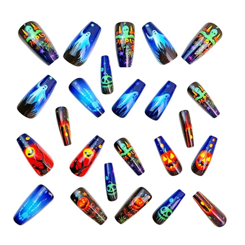 24PCS Halloween Press-On nail with Pumpkin Design Detachable Reusable Nail Art for Costume Parties