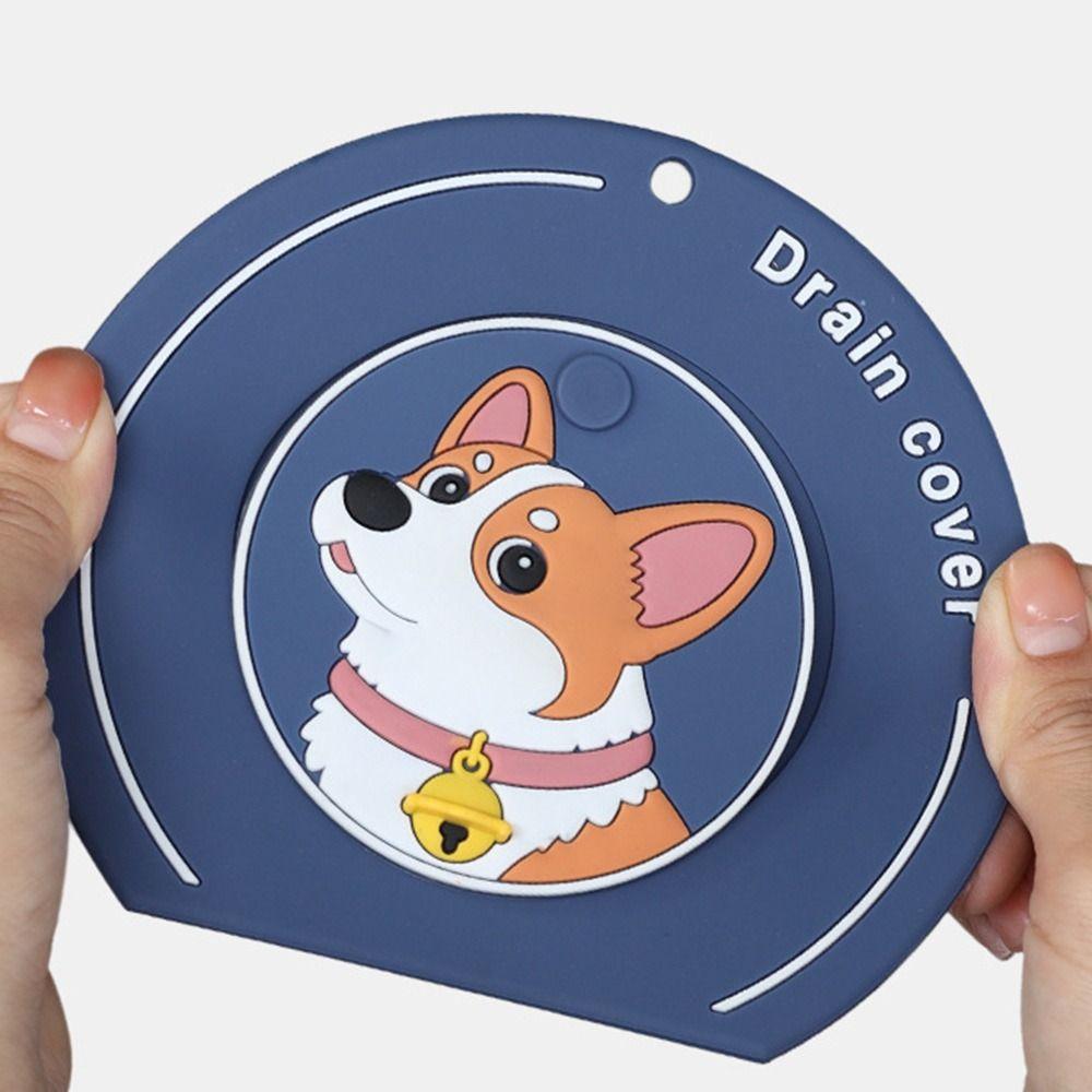 Silicone Floor Drain Mat Cartoon Dog Kitchen Sink Seal Mat  for Bathroom Hair Collection