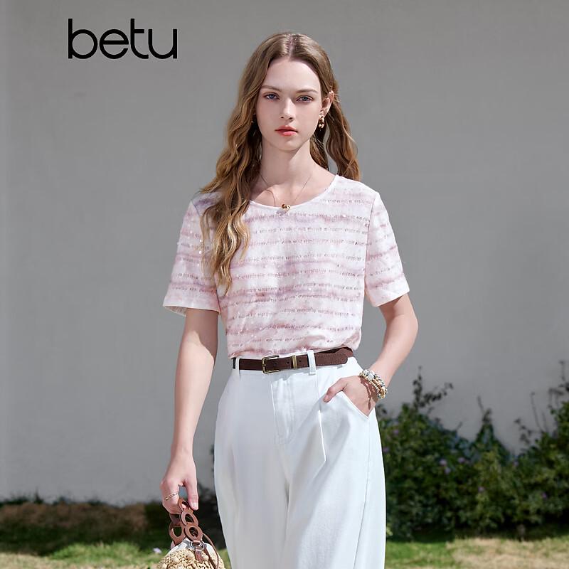 Betu Women's Hollow-out Striped Short Sleeve Shirt