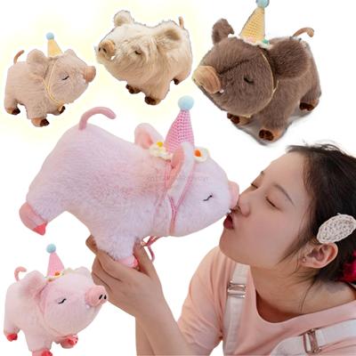Simulation 20/30cm Cartoon Wild Boar Wear Birthday Hat Toy Stuffed Animal Kawaii Pig Anime Doll Gift Room Decoration Pillow