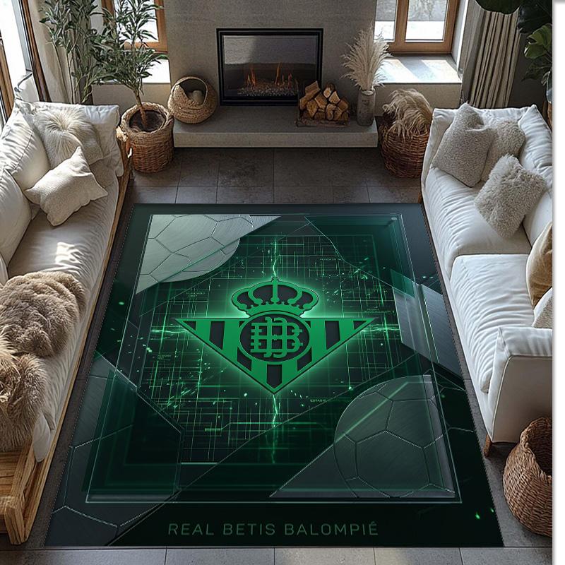 Real Betis Football Print Crystal Velvet Rug, Comfortable Water Absorbent Non Slip Indoor Floor Carpet