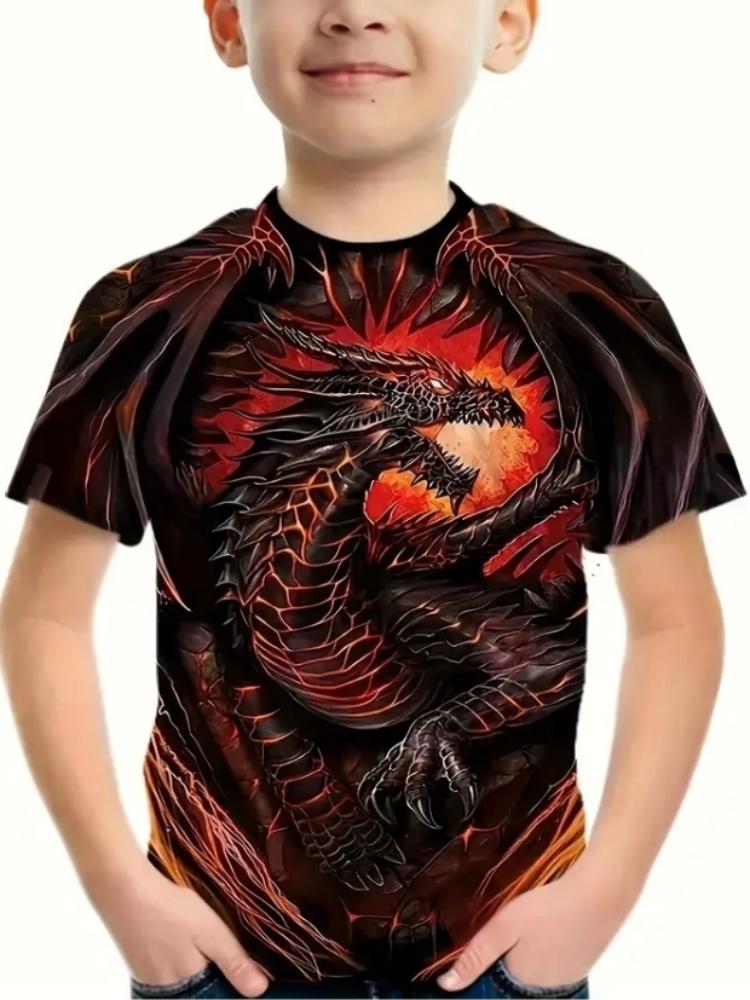 Children Boy Clothes Summer Boy Clothes Round Neck Kids T Shirt Cool Dragon Pattern Short Sleeve Boy Clothes Children s T-Shirts 100