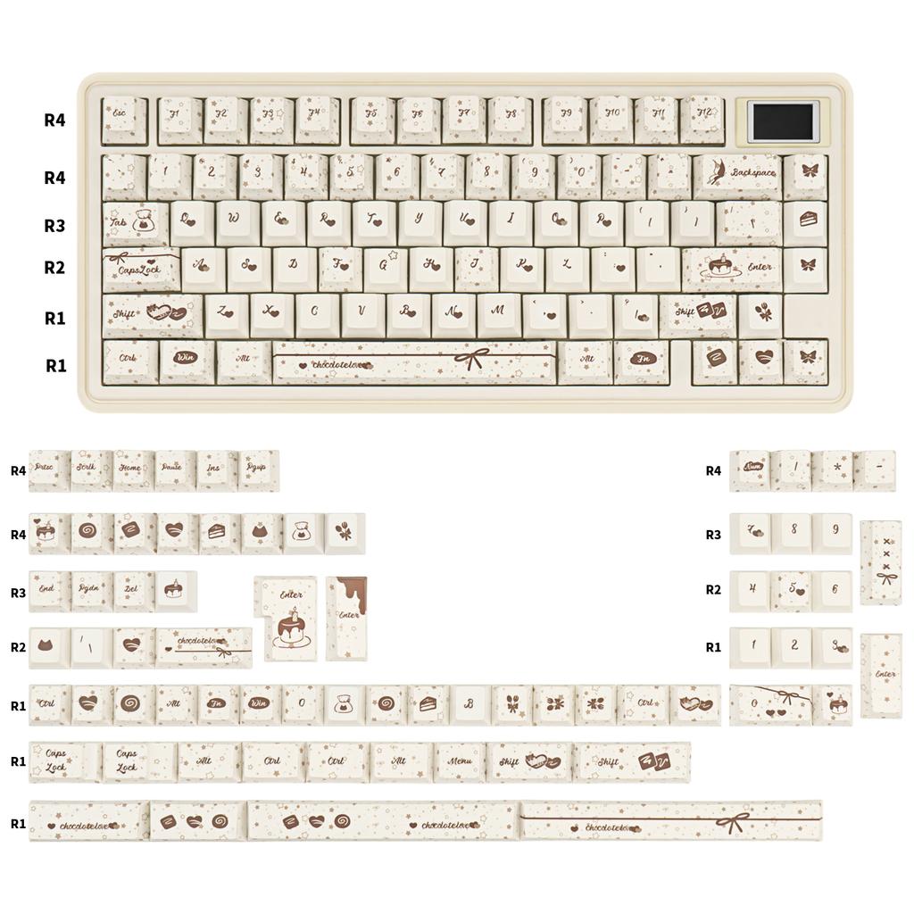 Chocolate Crispy Keycaps Cherry Foa Height Pbt 144Keys Cute Iso 2.25/2.75U Space Bar ISO  Alice Layout Keycaps