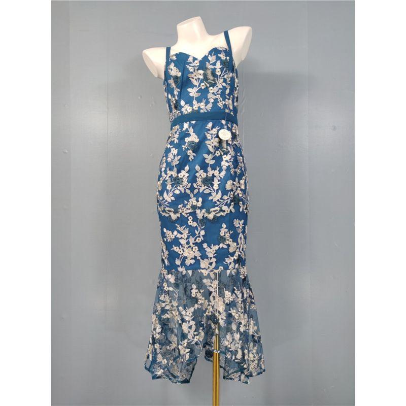 Export C Sling High Quality Embroidered Waist-Tight Slimming and Fashionable Summer New Arrival Fishtail Perspective Ladies Dress