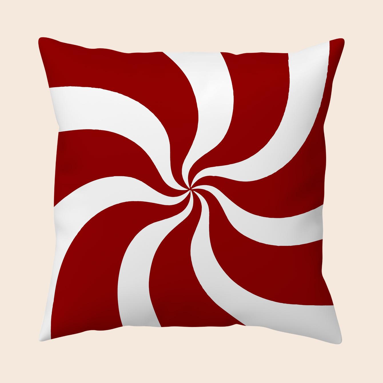 Christmas Pillow Covers Red & White Candy Cane Stripes With Mint Swirl Design - Modern Zipper Closure 1pc