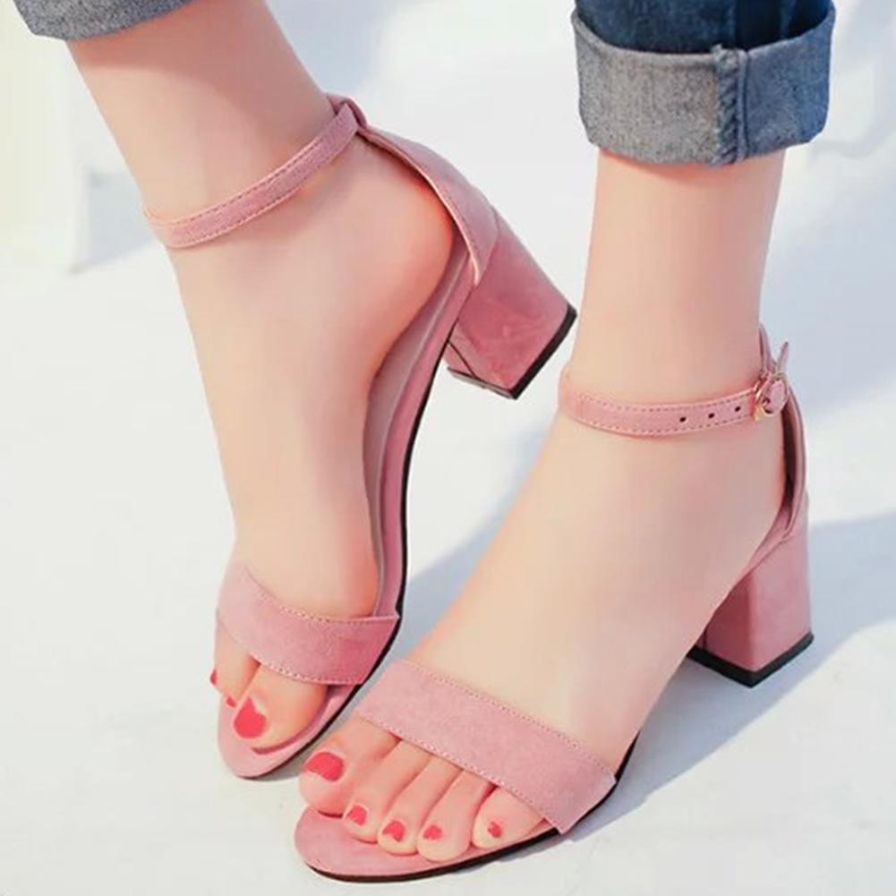 pink mid block heels