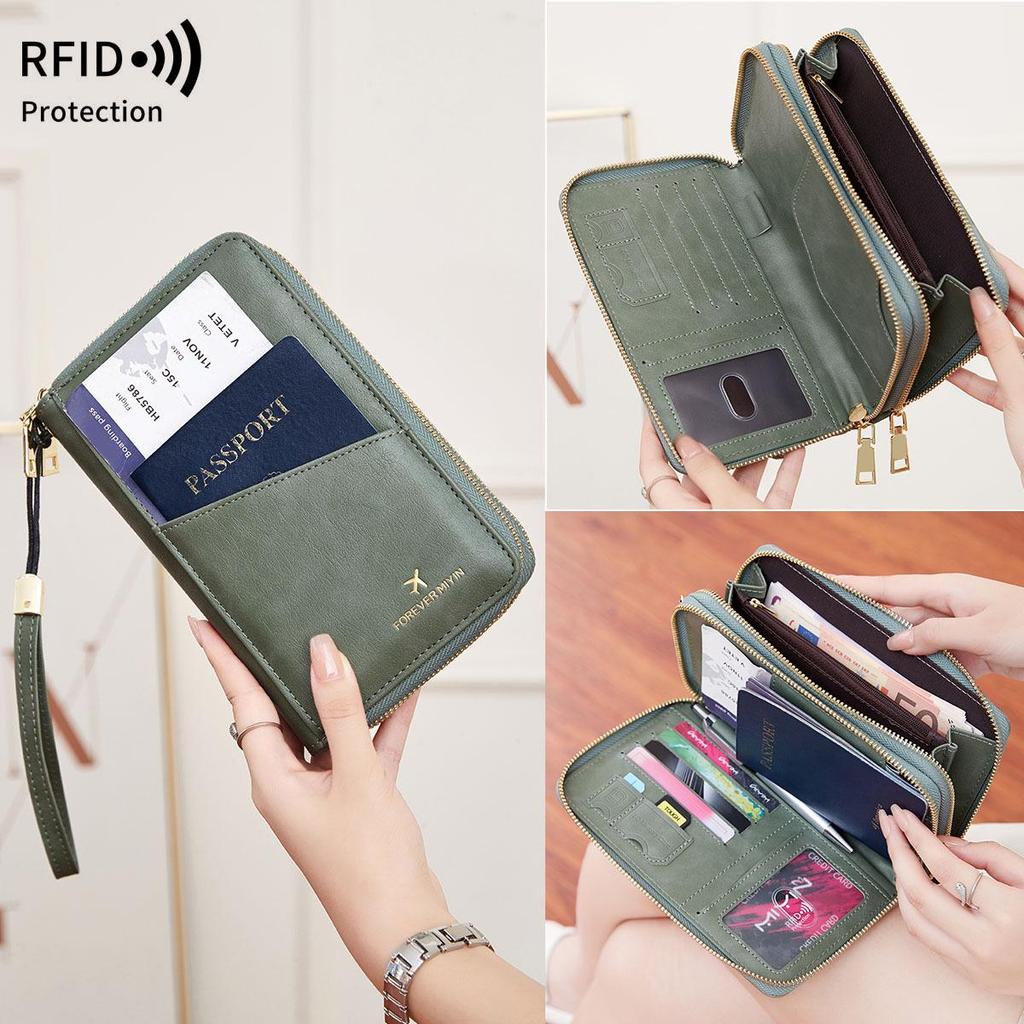 Multi-Functional RFID Anti-Theft Passport Crossbody Bag with Double Zipper