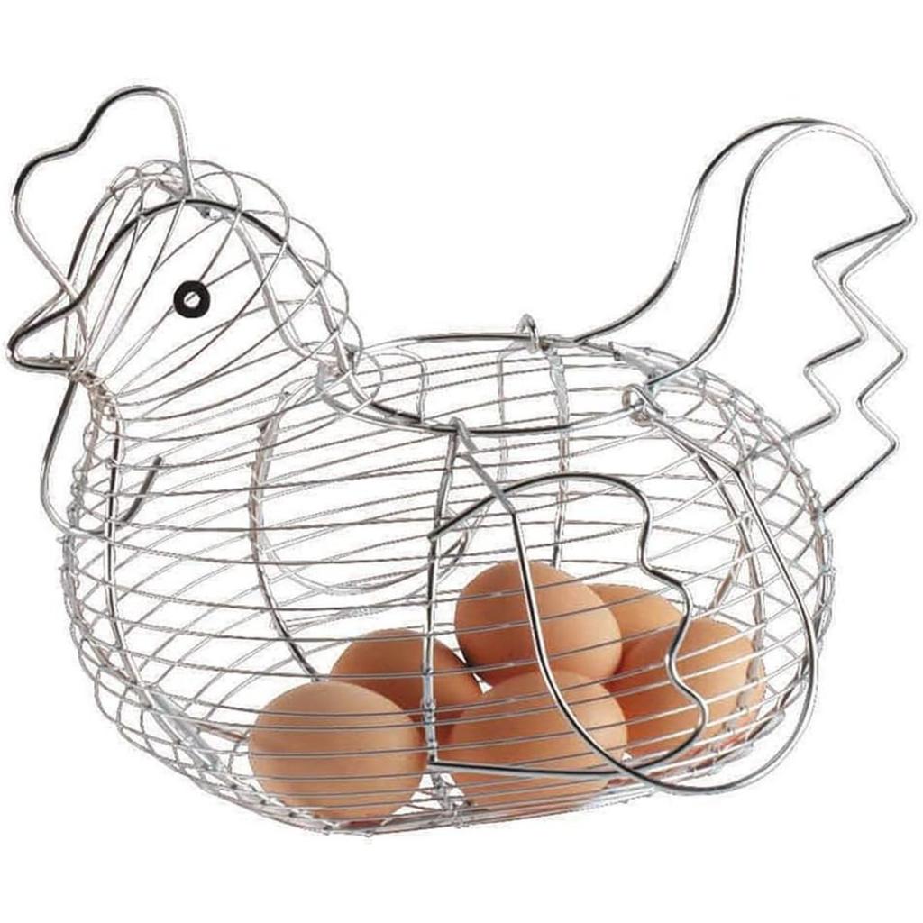 Chicken-Shaped Egg Basket Metal Chicken Shaped Wire Egg Storage Basket Holder Rack - Store 24 Eggs for Home Kicthen