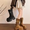 New British Martin Boots Women's Mid-tube Knight Boots Thick-soled Autumn Heightening Boots Locomotive Belt Buckle 2025