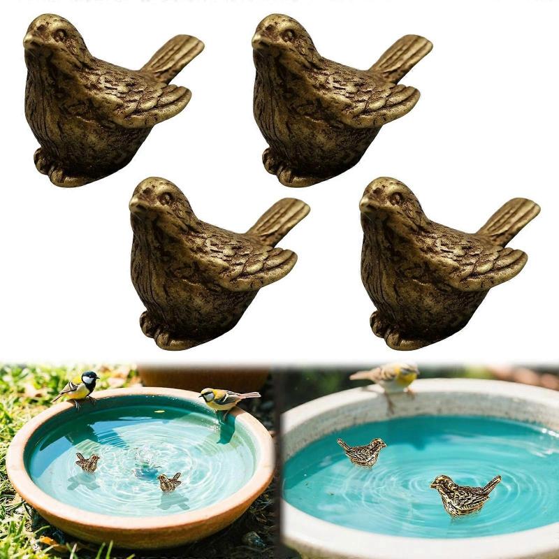 4PCS Copper Bird Antique Sculpture Bathbath Decorative Sparrow Figurine TeaPet For Garden Fountains Backyard Ornament