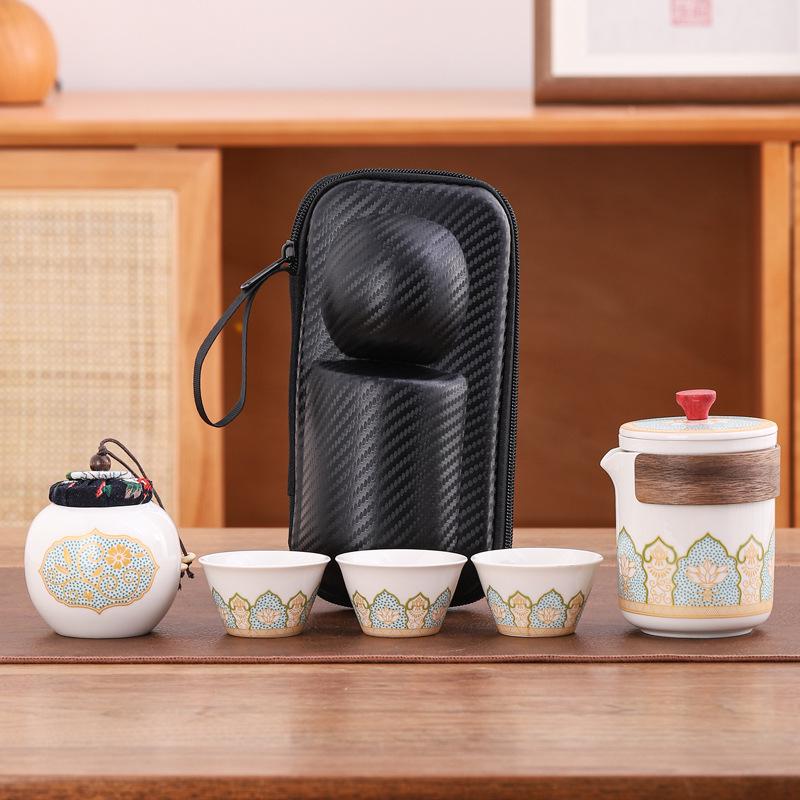 Portable Ceramic Gongfu Outdoor Tea Set with Kuaike Cups - Ideal for Business Gifts and Travel.