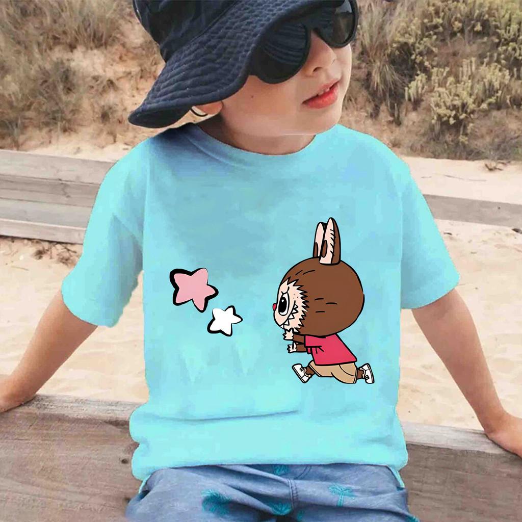 

Children s LABUBUT Shirt Casual Loose Boy Round Neck Short Star LABUBU Cartoon Pattern Clothing 100
