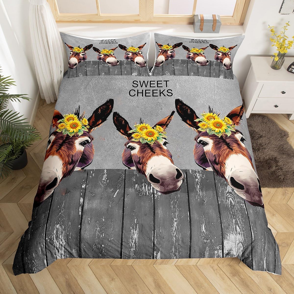 

Comforter Donkey Bedding Set Twin Full King Kawaii Farmhouse Cute Animals Comforter For Boys Girls Teens Room Dorm Decor Comforter (quilt)-EU Single(135*200cm)3pcs