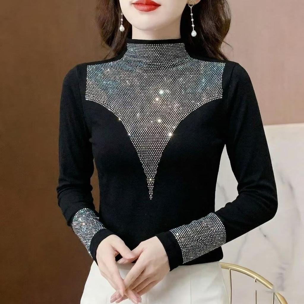 High-end Double-sided Velvet Base Shirt for Women  Slim-fit Soft Warm Stretchy Base Shirt Autumn Winter