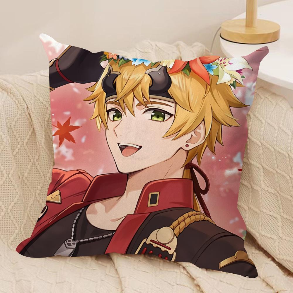 Thoma Genshin Impact Cute Cushion Cover Silky Short Plush Invisible Zipper Dustproof Sofa Pillow Case For Home Decor