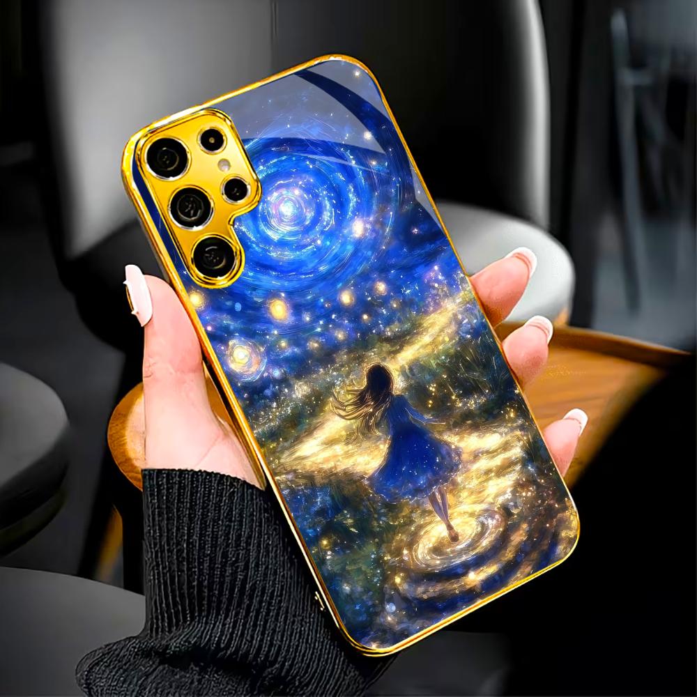 The Starry Sky Protective cover High-end Electroplating Glass PhoneCase for Samsung Galaxy S26 S25 S24 S23 S22 S21 FE,Ultra,Plus