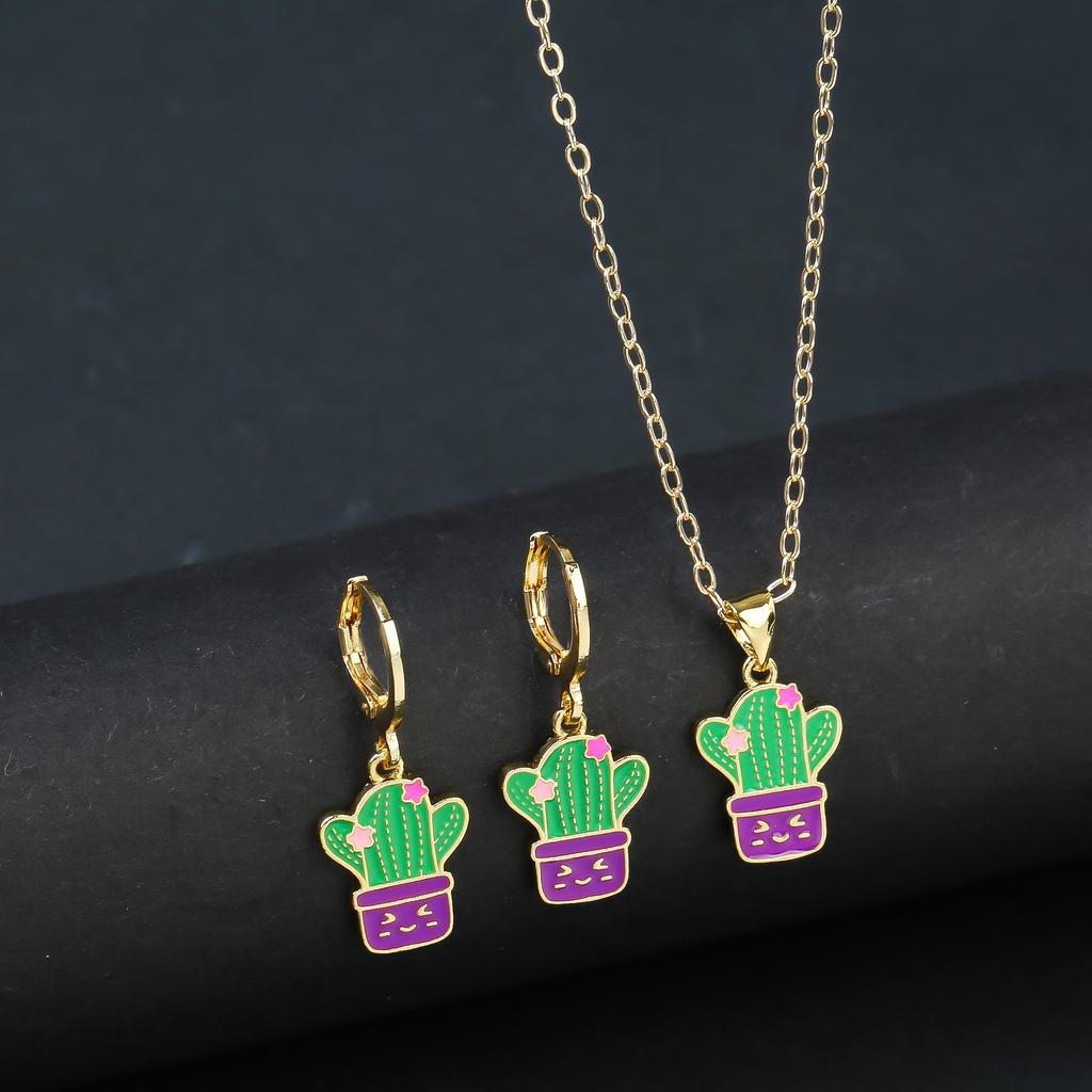 Fashion Venezuela Flag Cross Zircon Set Classic Cactus Flower Earrings Necklace Charming for Woman Daily Party Zircon Gift